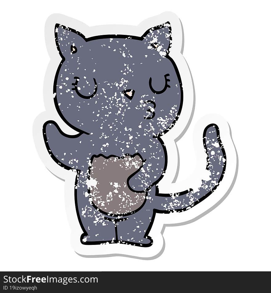 Distressed Sticker Of A Cute Cartoon Cat