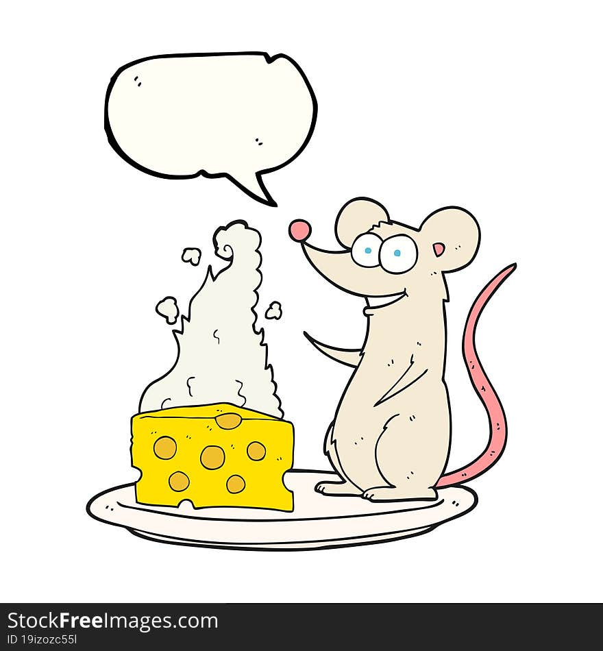 speech bubble cartoon mouse with cheese