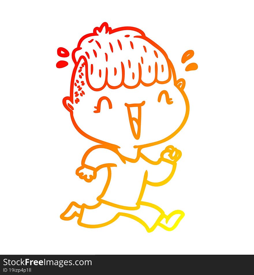 warm gradient line drawing of a cartoon happy boy surprised