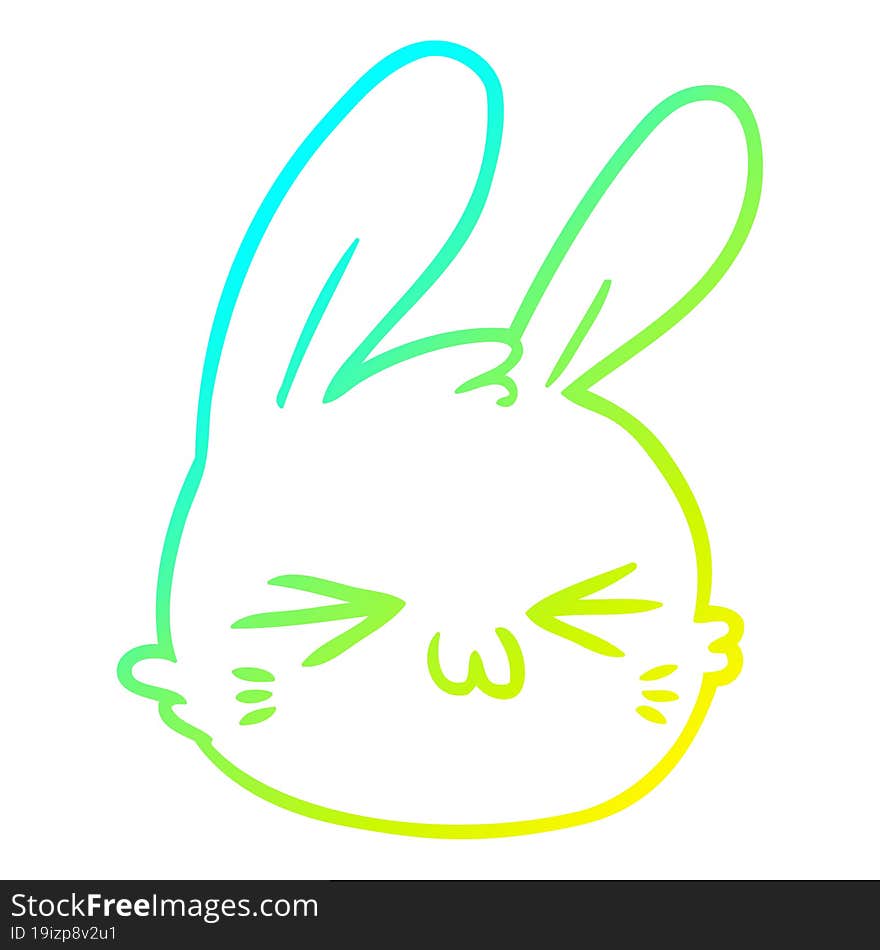 Cold Gradient Line Drawing Cartoon Rabbit Face