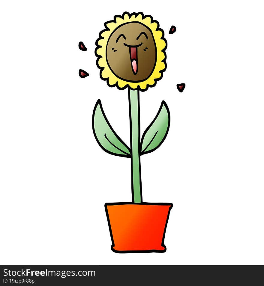 Vector Gradient Illustration Cartoon Flower In Pot