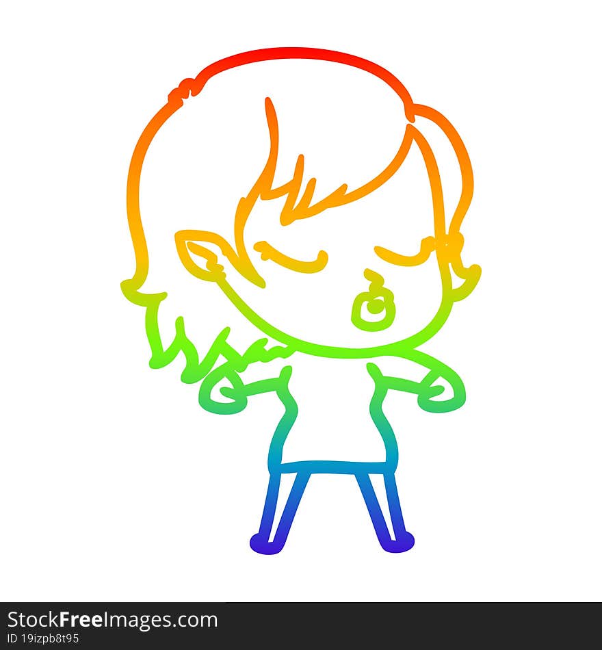 Rainbow Gradient Line Drawing Cute Cartoon Vampire Girl