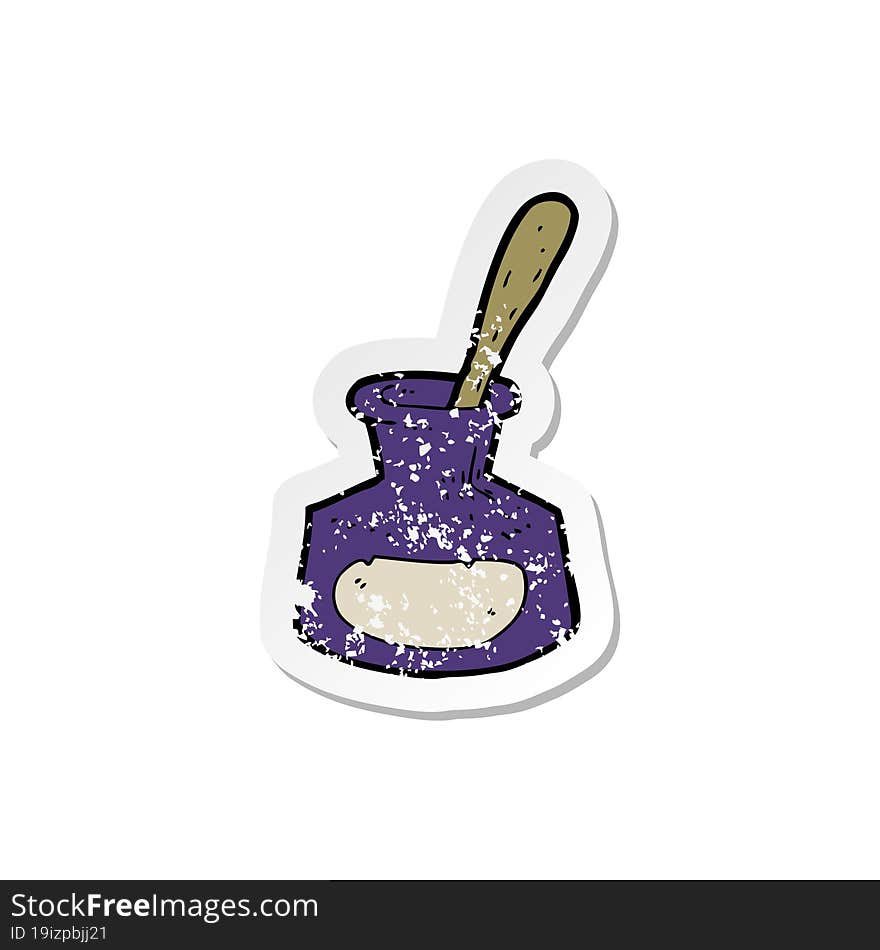 retro distressed sticker of a cartoon ink pot