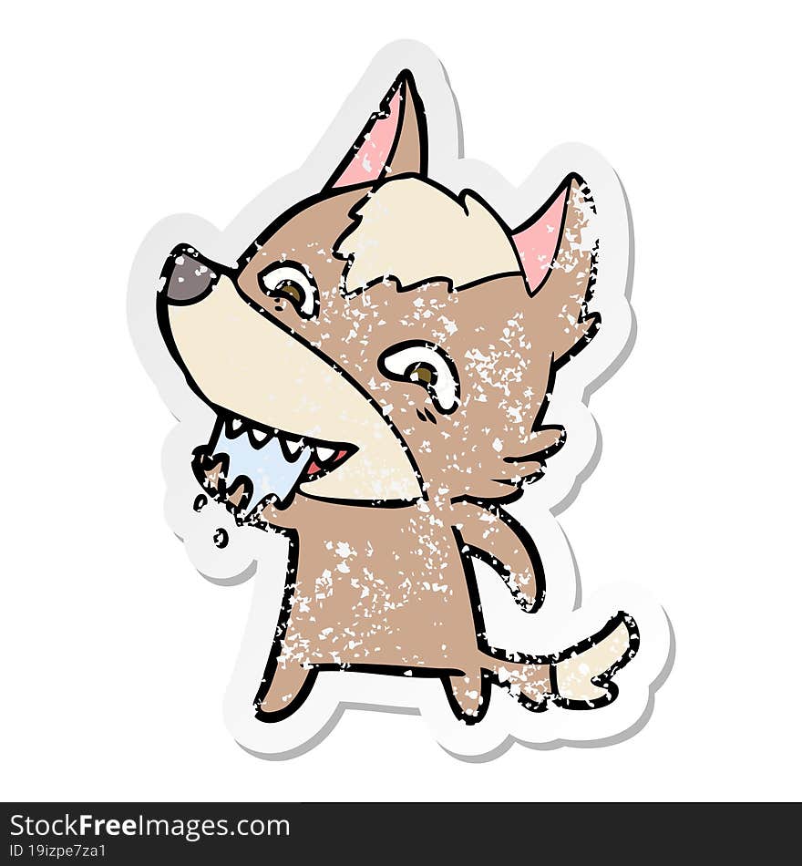 distressed sticker of a cartoon hungry wolf