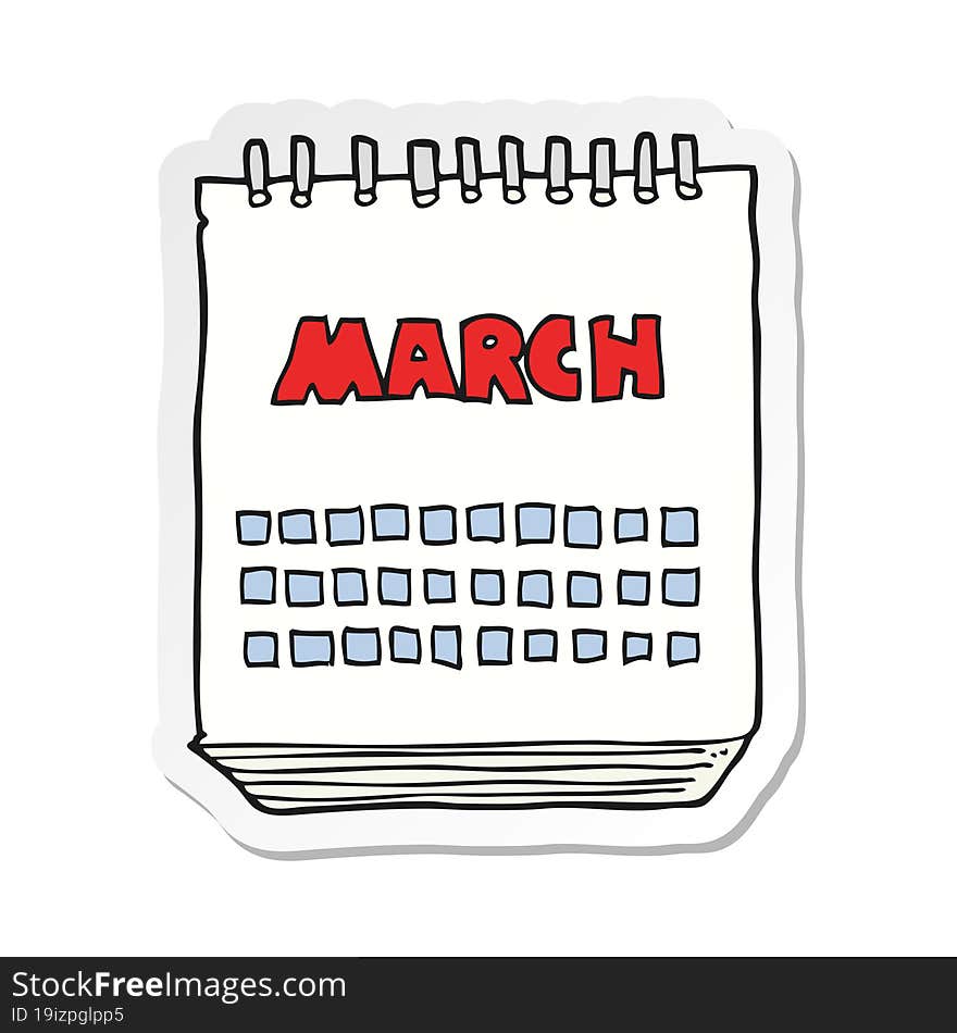 Sticker Of A Cartoon March Calendar