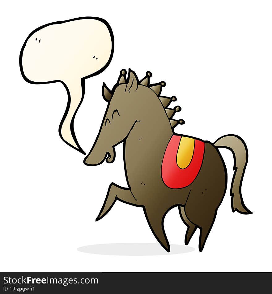 cartoon prancing horse with speech bubble