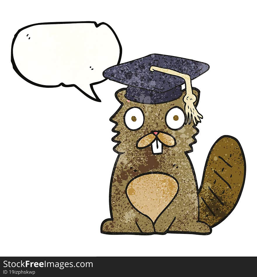 speech bubble textured cartoon beaver graduate