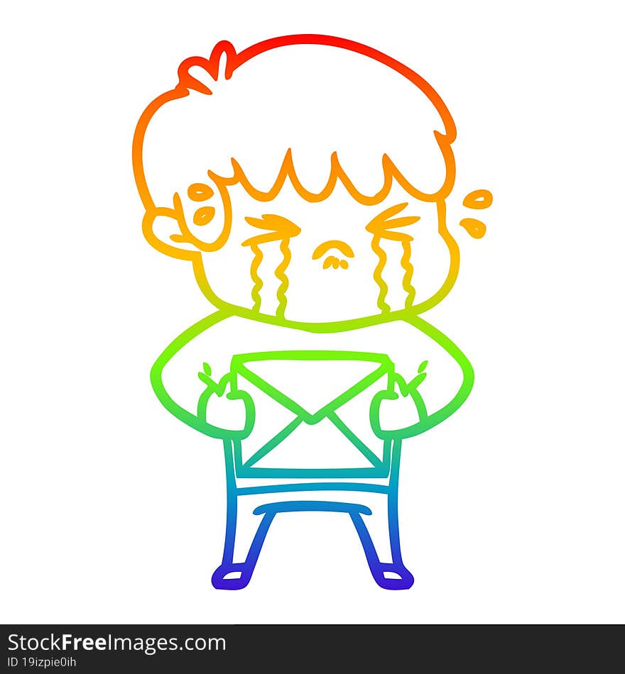 rainbow gradient line drawing cartoon boy crying