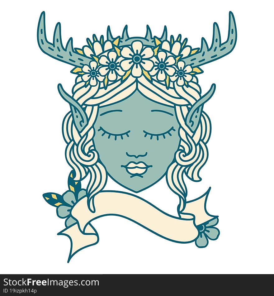 Retro Tattoo Style elf druid character face. Retro Tattoo Style elf druid character face