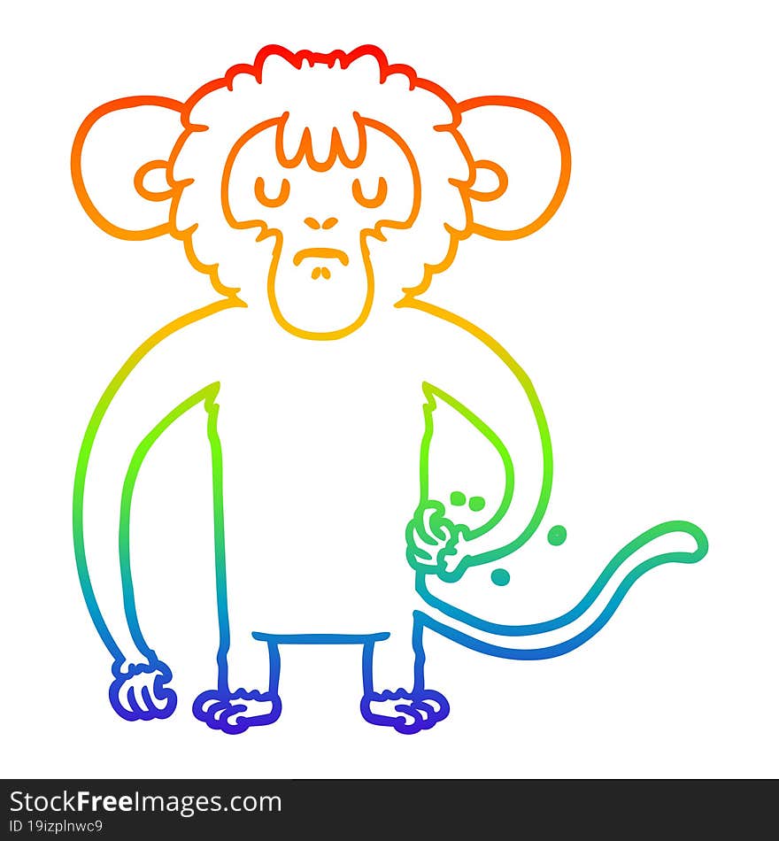 rainbow gradient line drawing cartoon monkey scratching