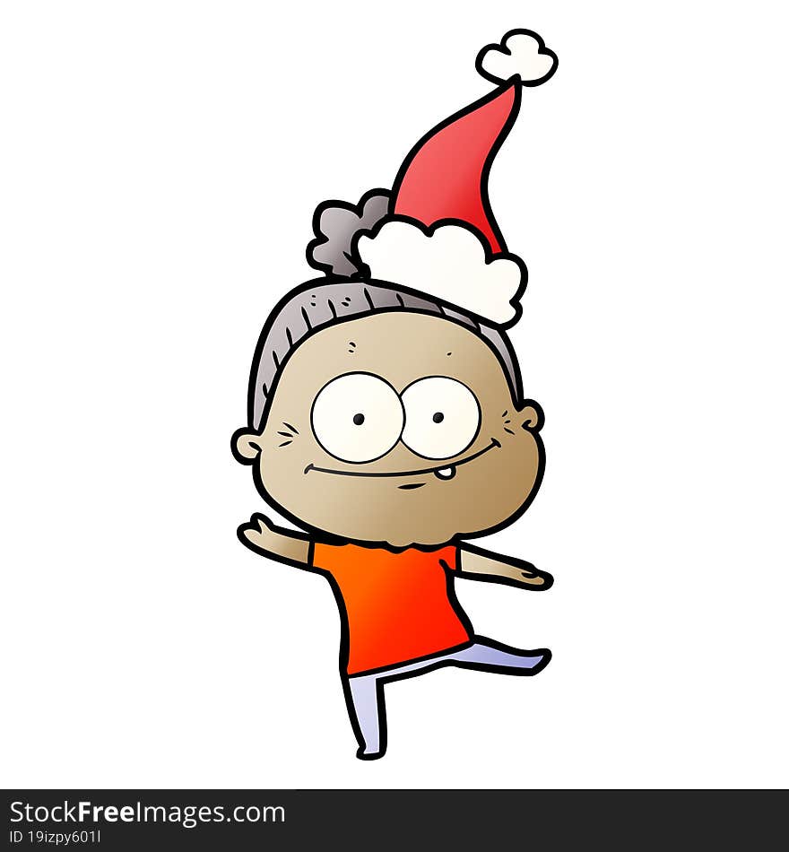 Gradient Cartoon Of A Happy Old Woman Wearing Santa Hat