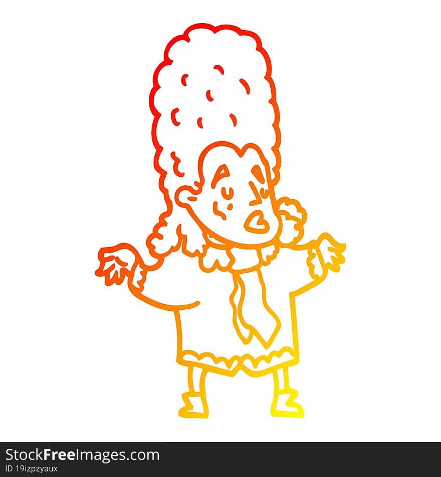 warm gradient line drawing cartoon man in wig