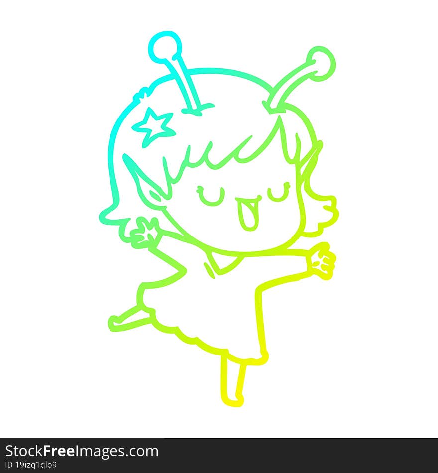 cold gradient line drawing happy alien girl cartoon