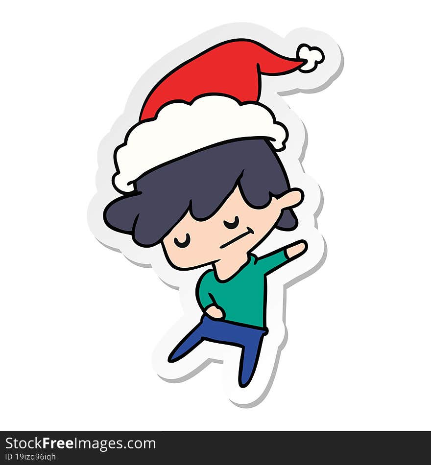 hand drawn christmas sticker cartoon of kawaii boy