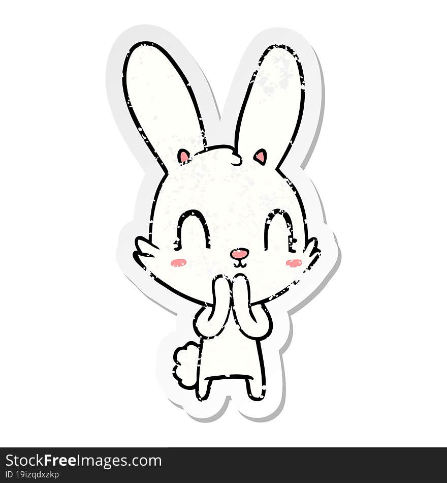 distressed sticker of a cute cartoon rabbit