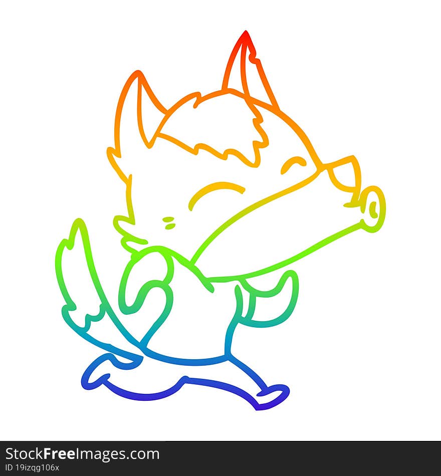 rainbow gradient line drawing howling cartoon wolf wearing clothes