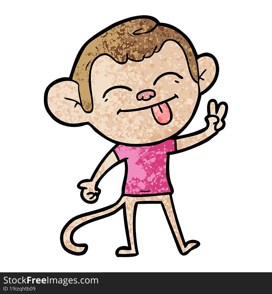 funny cartoon monkey making peace sign. funny cartoon monkey making peace sign