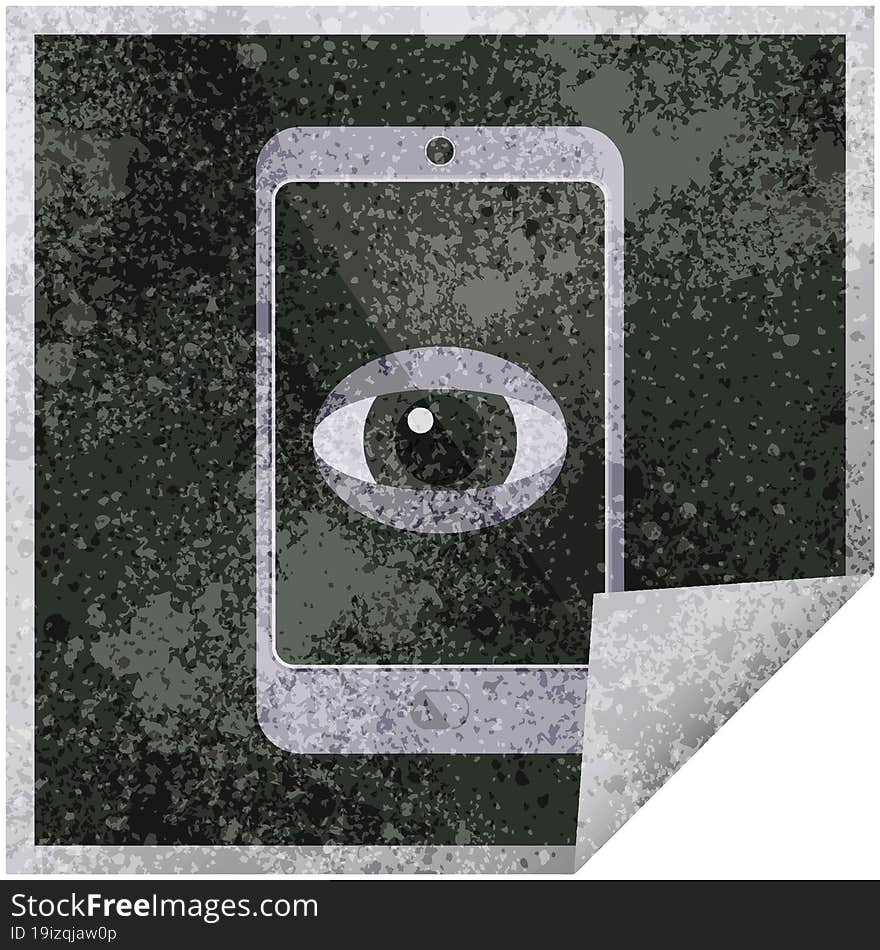 cell phone watching you graphic vector illustration square sticker. cell phone watching you graphic vector illustration square sticker