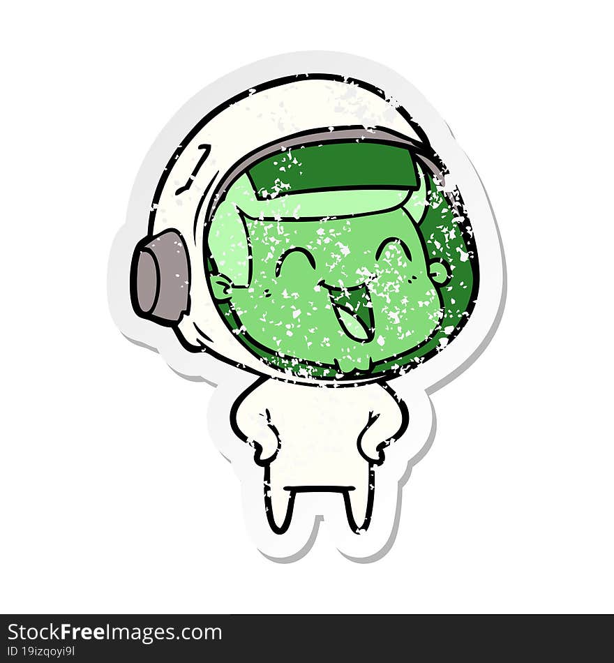 Distressed Sticker Of A Happy Cartoon Astronaut