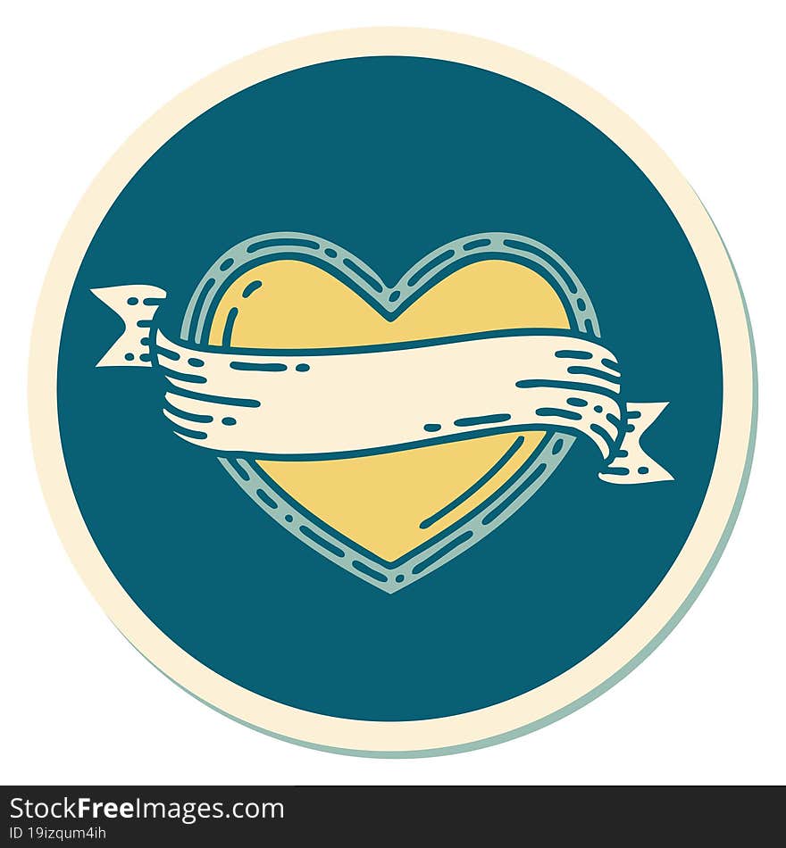 sticker of tattoo in traditional style of a heart and banner. sticker of tattoo in traditional style of a heart and banner