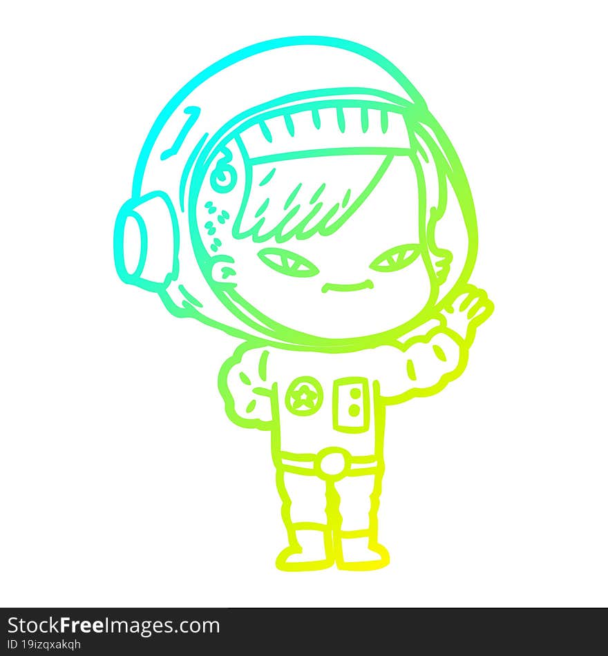 cold gradient line drawing of a cartoon astronaut woman