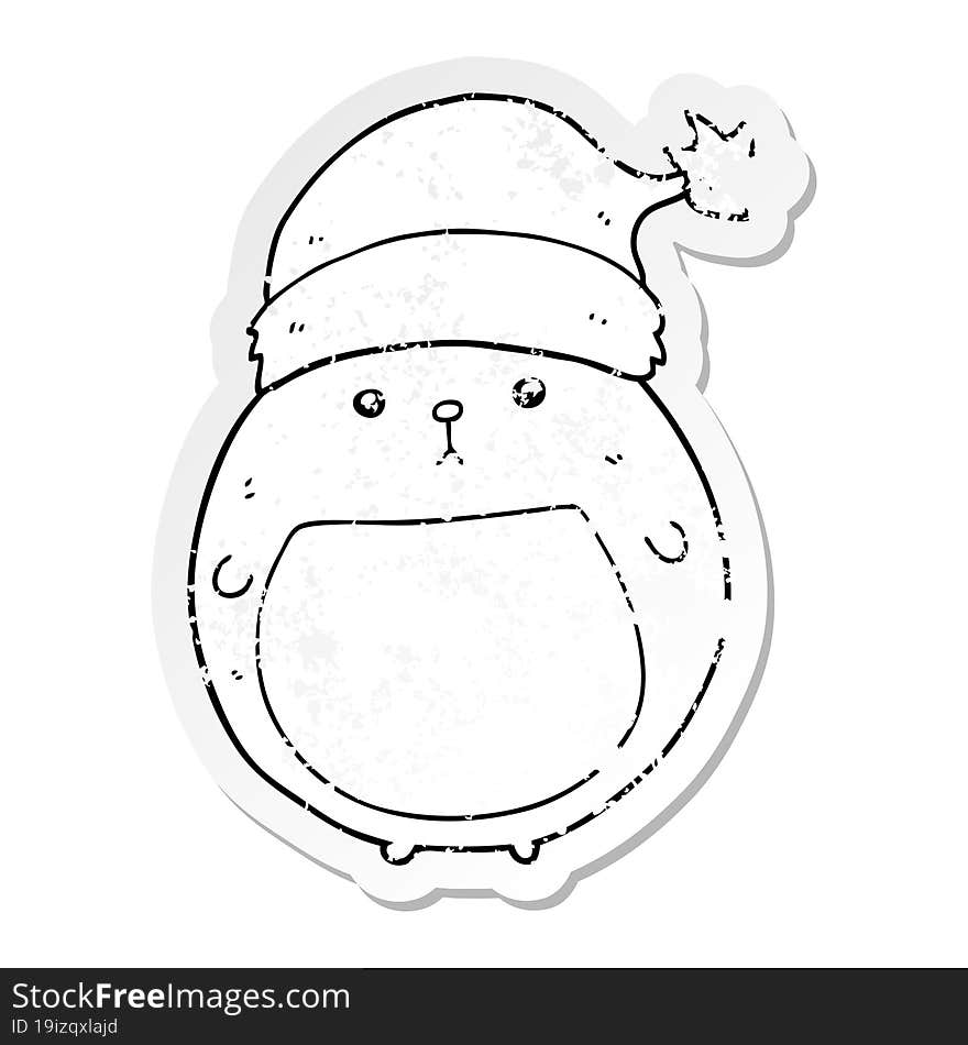 Distressed Sticker Of A Cute Cartoon Christmas Bear