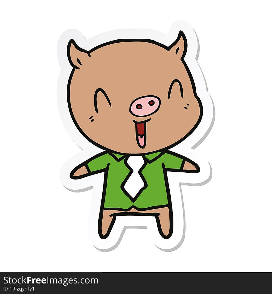 Sticker Of A Happy Cartoon Pig Wearing Shirt And Tie