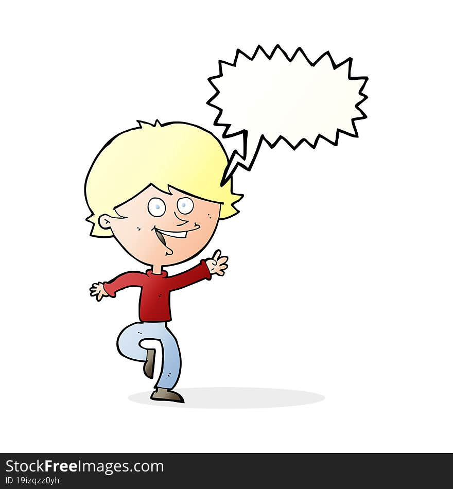 Cartoon Happy Waving Boy With Speech Bubble