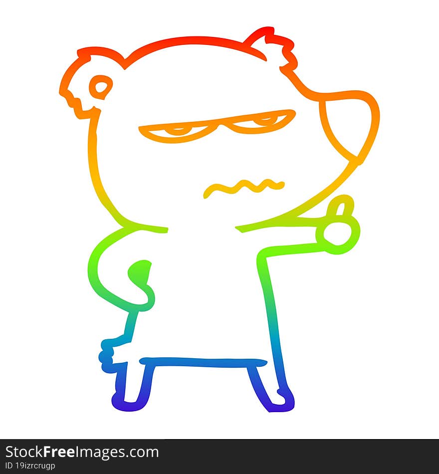 rainbow gradient line drawing angry bear polar cartoon giving thumbs up