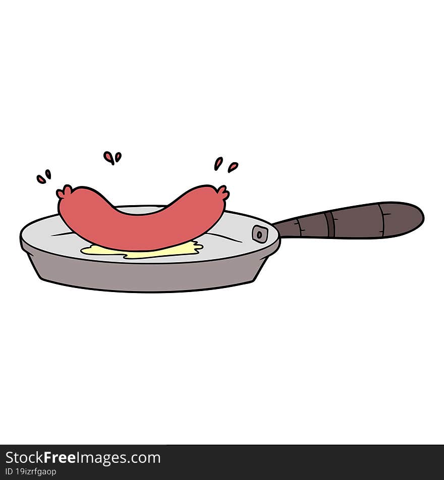 cartoon frying sausage. cartoon frying sausage