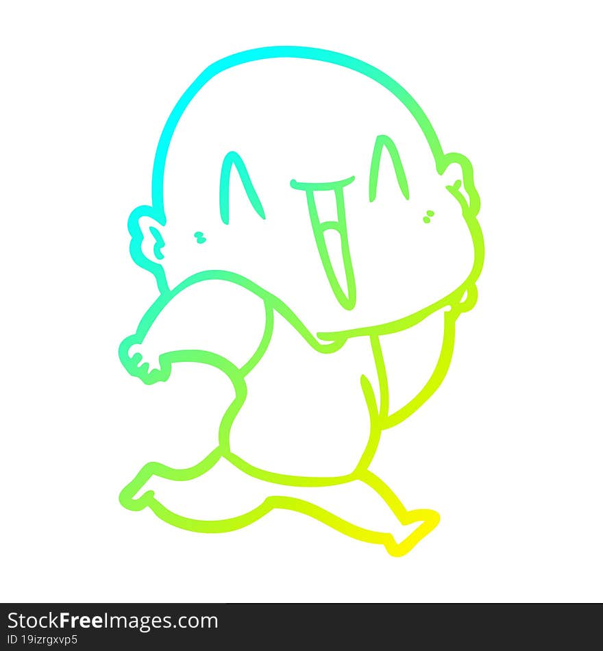 cold gradient line drawing happy cartoon bald man