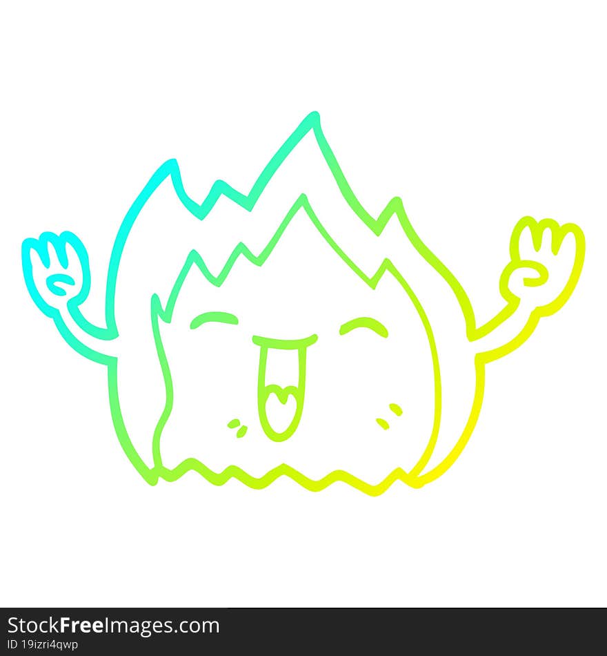 cold gradient line drawing cartoon happy gas flame