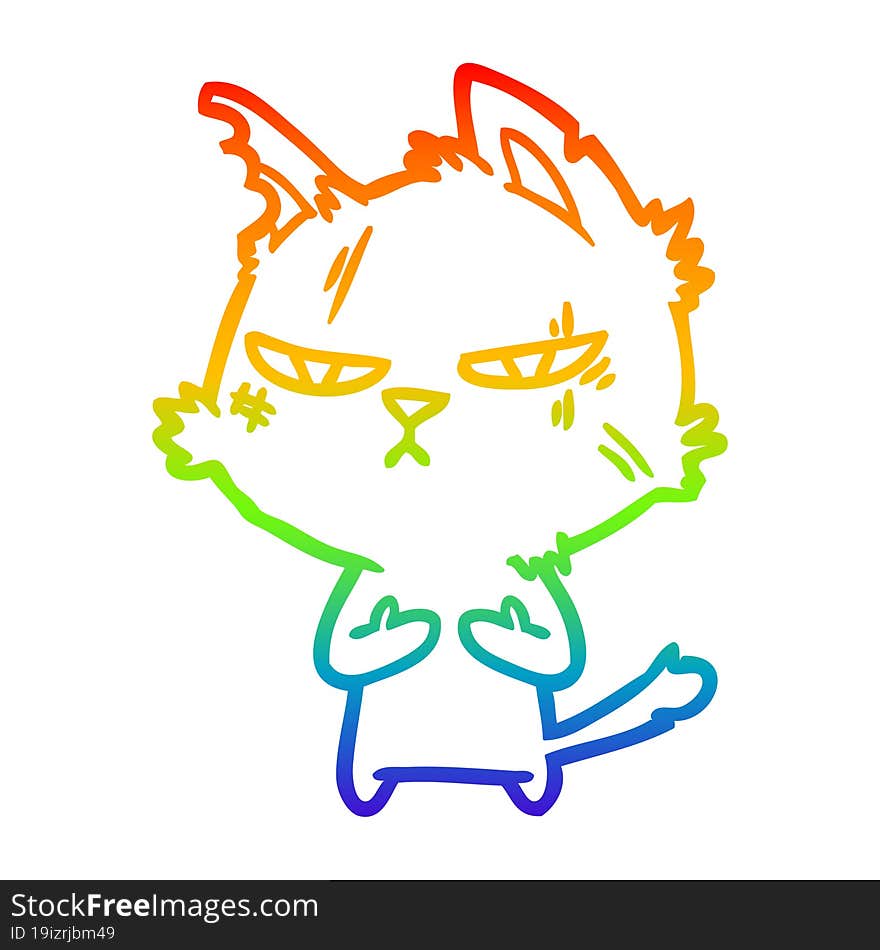 Rainbow Gradient Line Drawing Tough Cartoon Cat