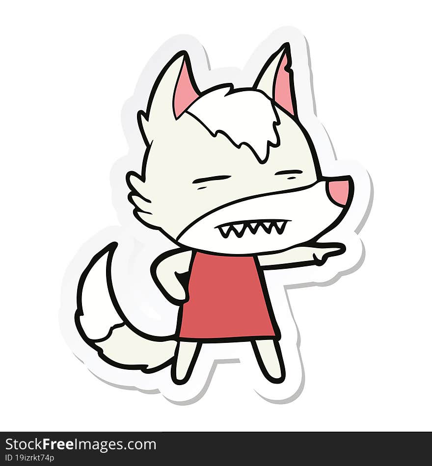 Sticker Of A Cartoon Wolf Showing Teeth