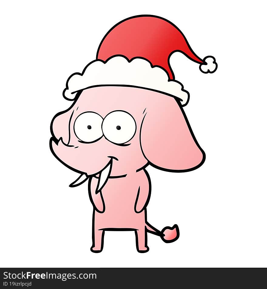 Happy Gradient Cartoon Of A Elephant Wearing Santa Hat