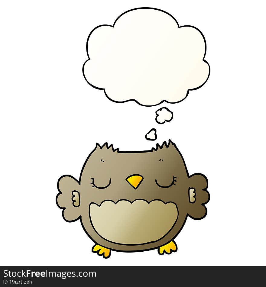 cute cartoon owl and thought bubble in smooth gradient style