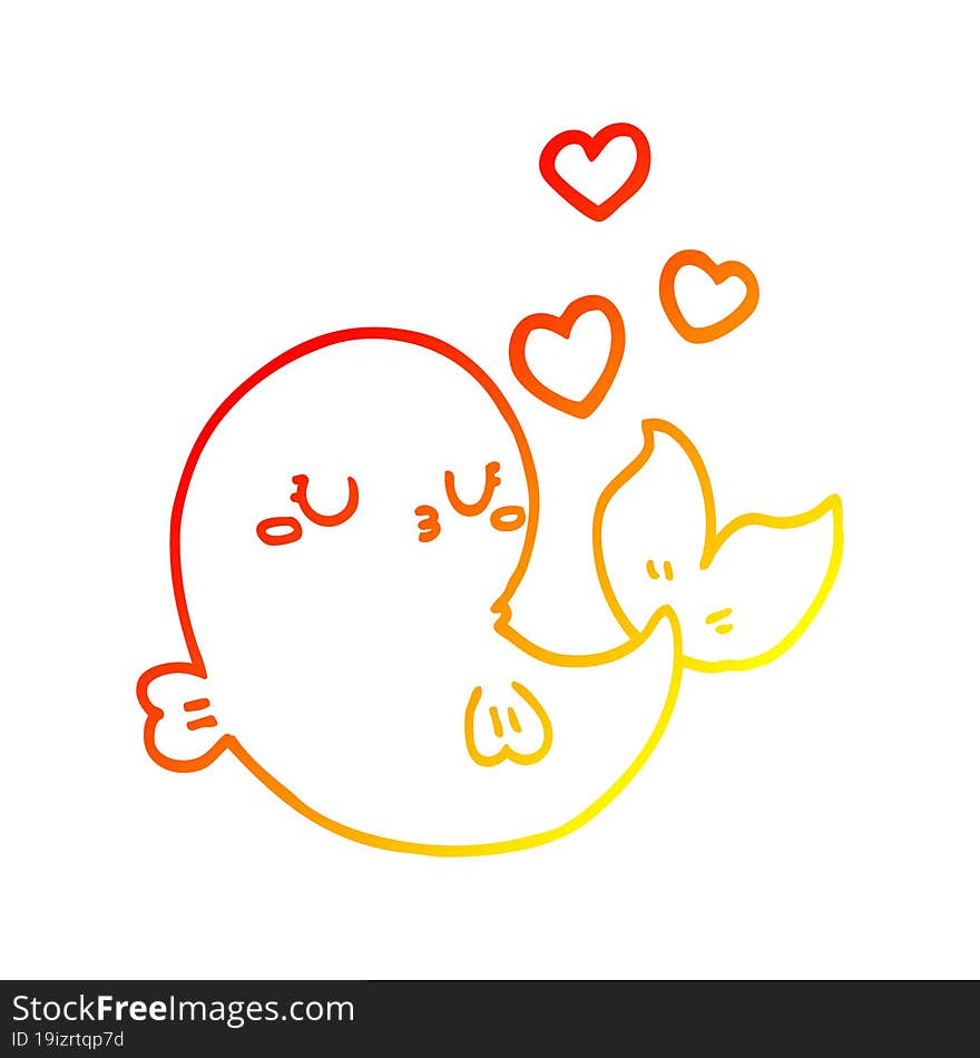 warm gradient line drawing cute cartoon whale in love