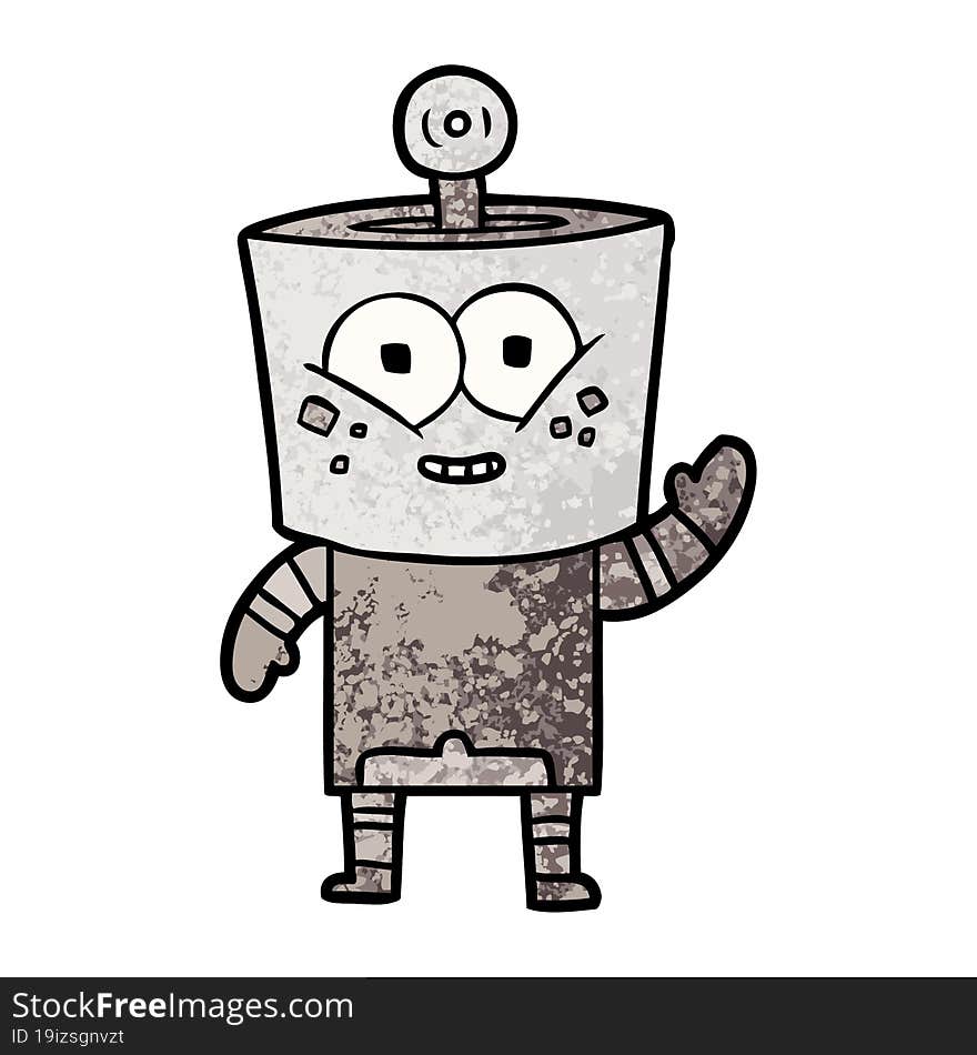 happy cartoon robot waving hello. happy cartoon robot waving hello