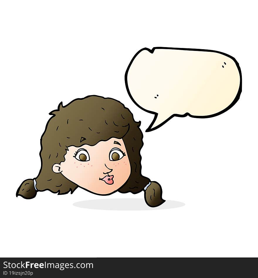 Cartoon Pretty Female Face With Speech Bubble