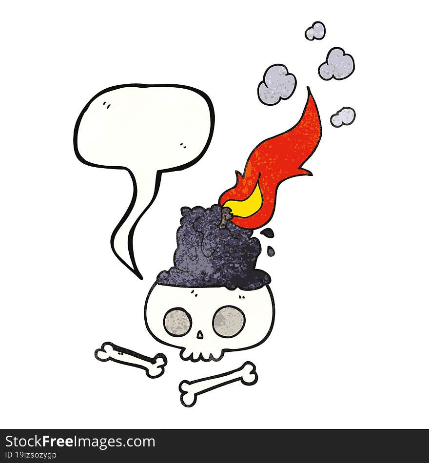 freehand speech bubble textured cartoon burning candle on skull