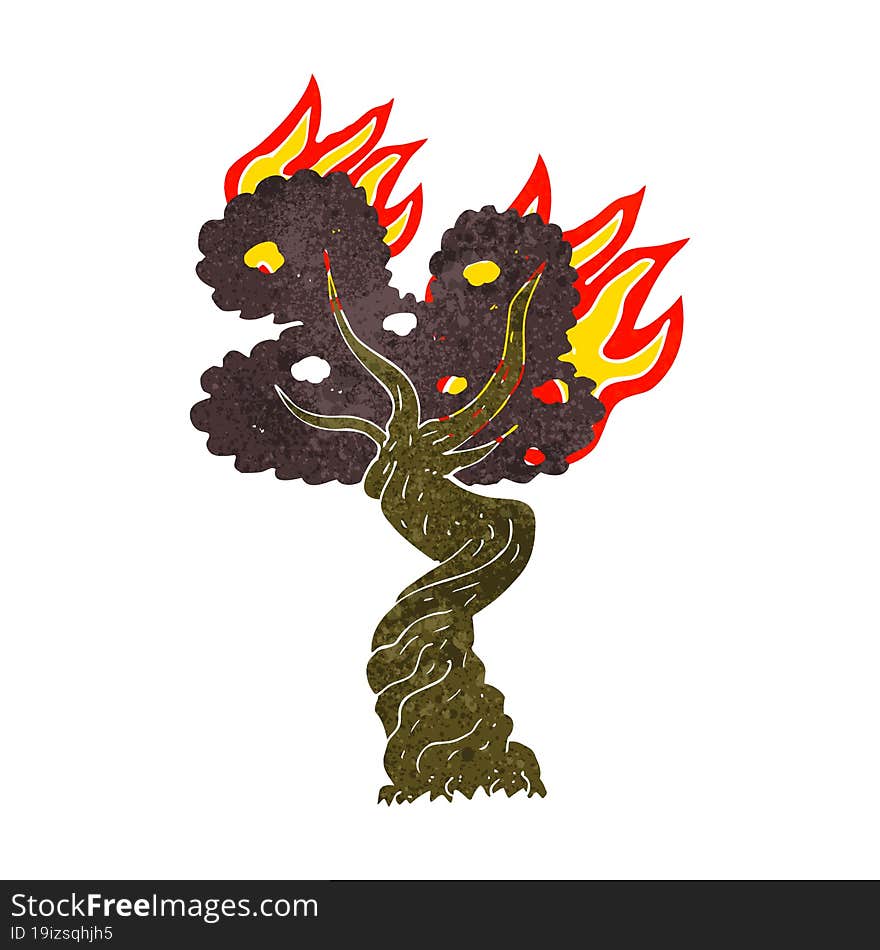 cartoon burning old tree