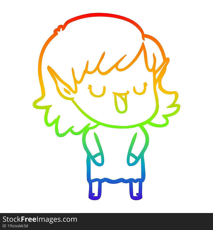 rainbow gradient line drawing of a cartoon elf girl