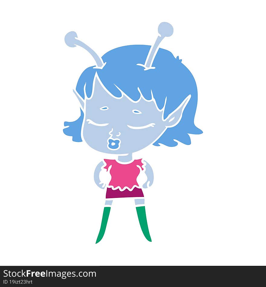 cute alien girl flat color style cartoon