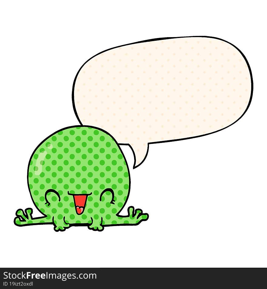 cartoon frog with speech bubble in comic book style