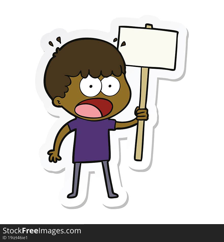 Sticker Of A Cartoon Shocked Man With Placard