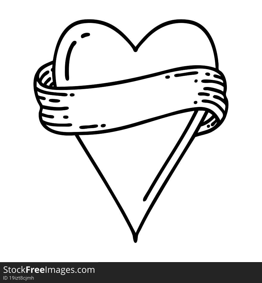 tattoo in black line style of a heart and banner. tattoo in black line style of a heart and banner