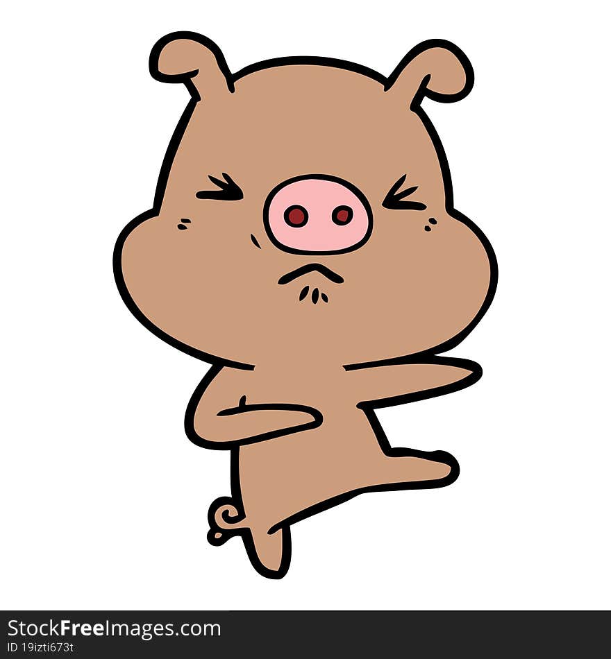 cartoon angry pig kicking out. cartoon angry pig kicking out