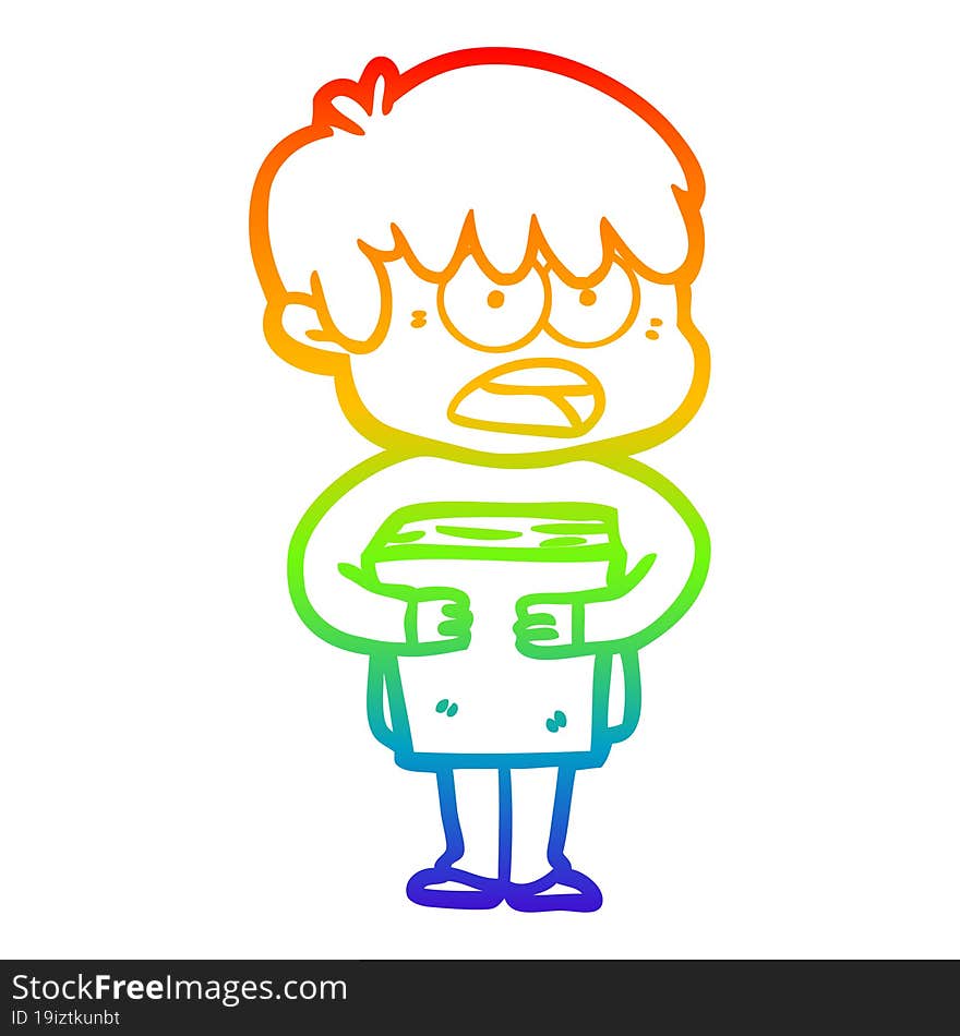 Rainbow Gradient Line Drawing Worried Cartoon Boy