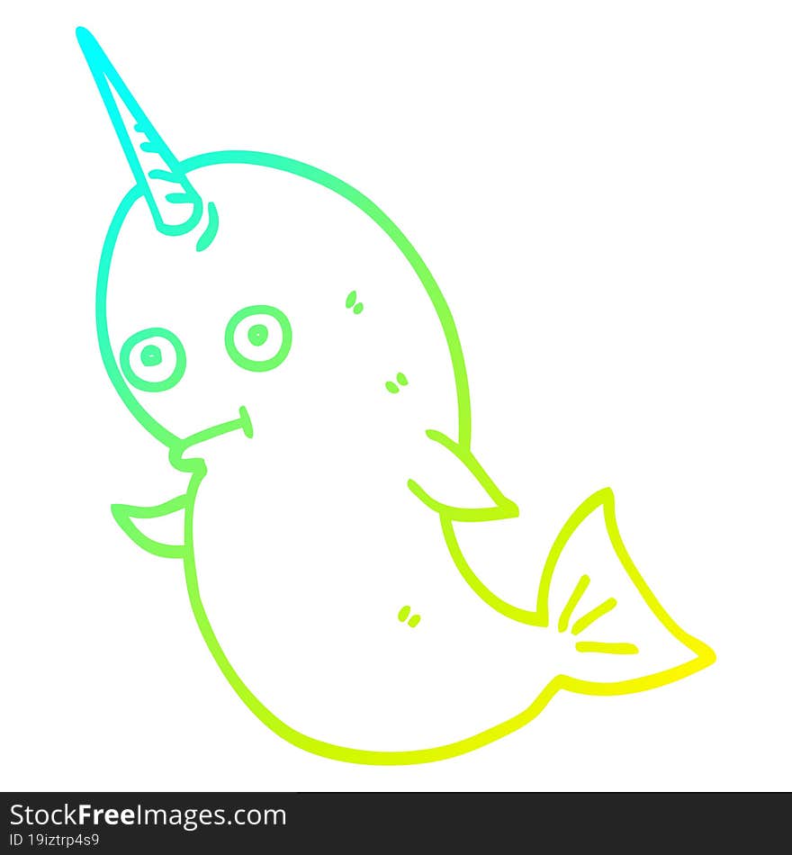 cold gradient line drawing cartoon narwhal