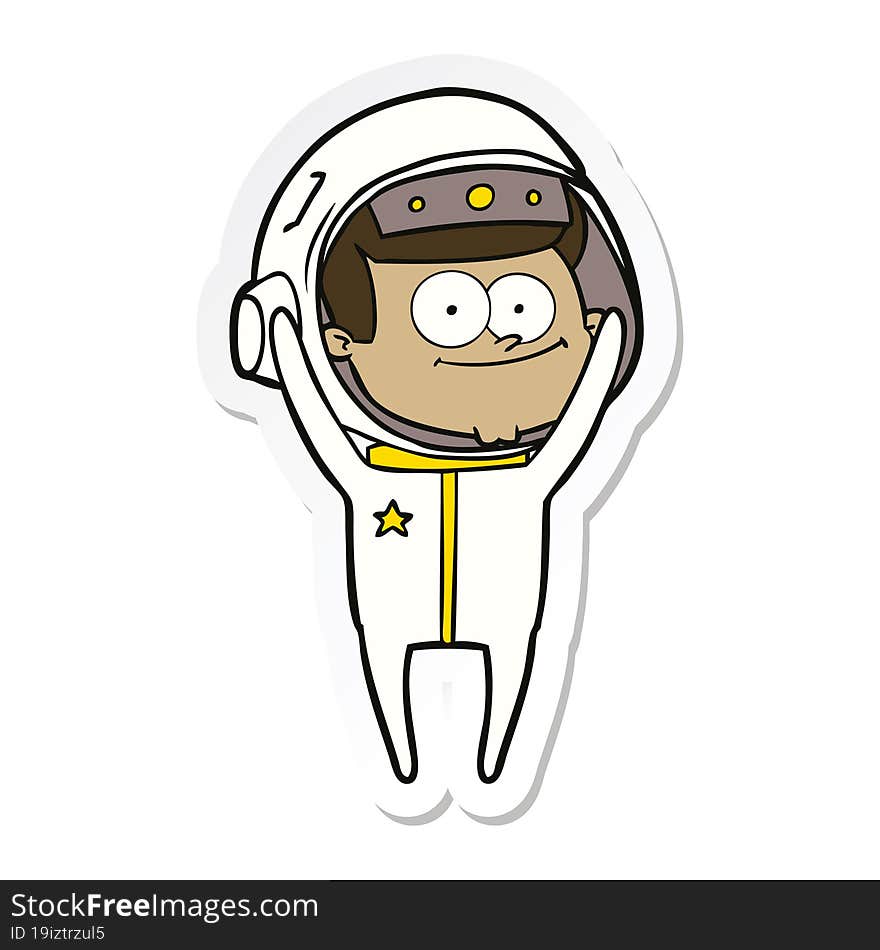 Sticker Of A Happy Astronaut Cartoon